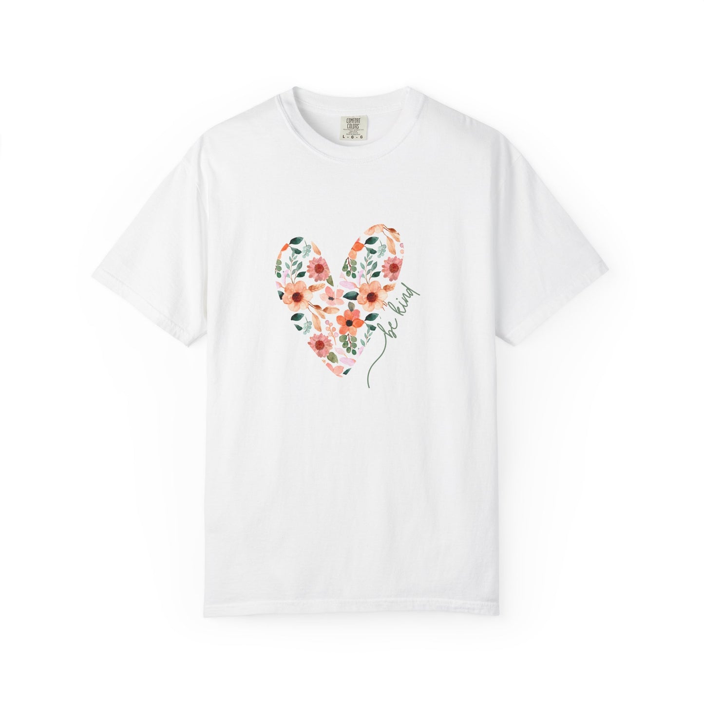 White heart floral be kind graphic tee shirt.