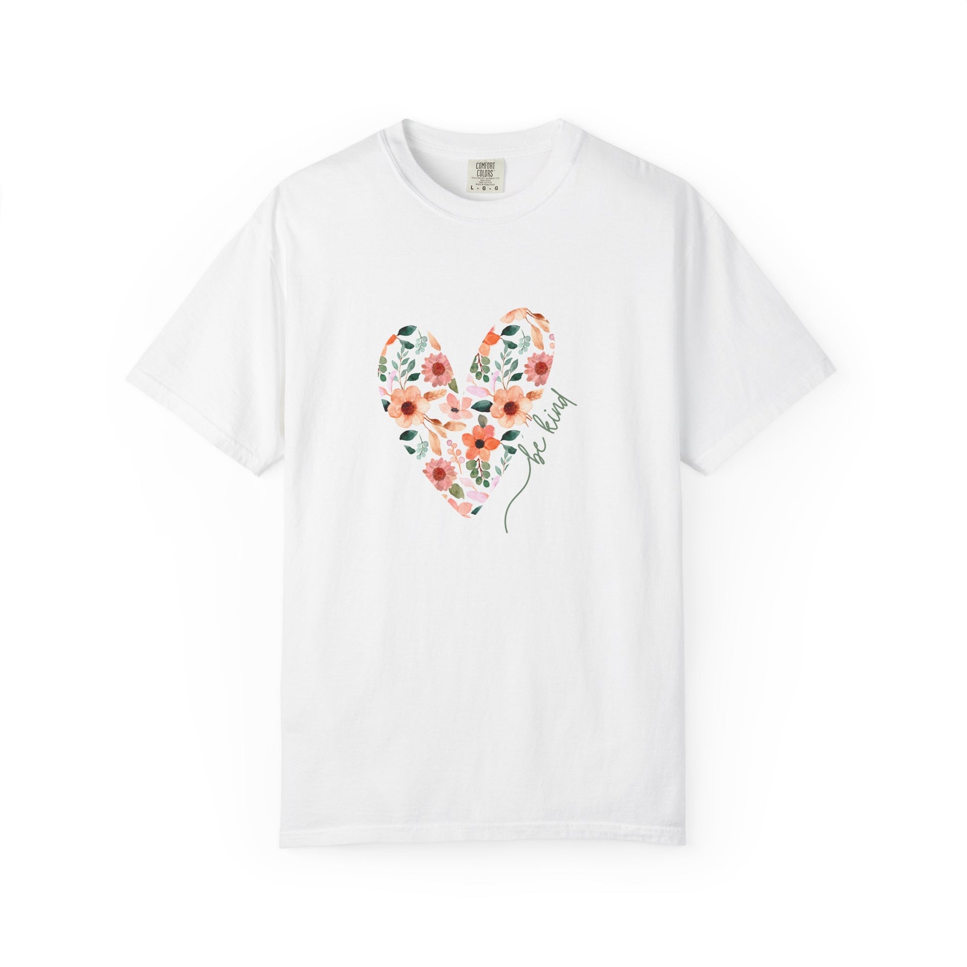 White heart floral be kind graphic tee shirt.