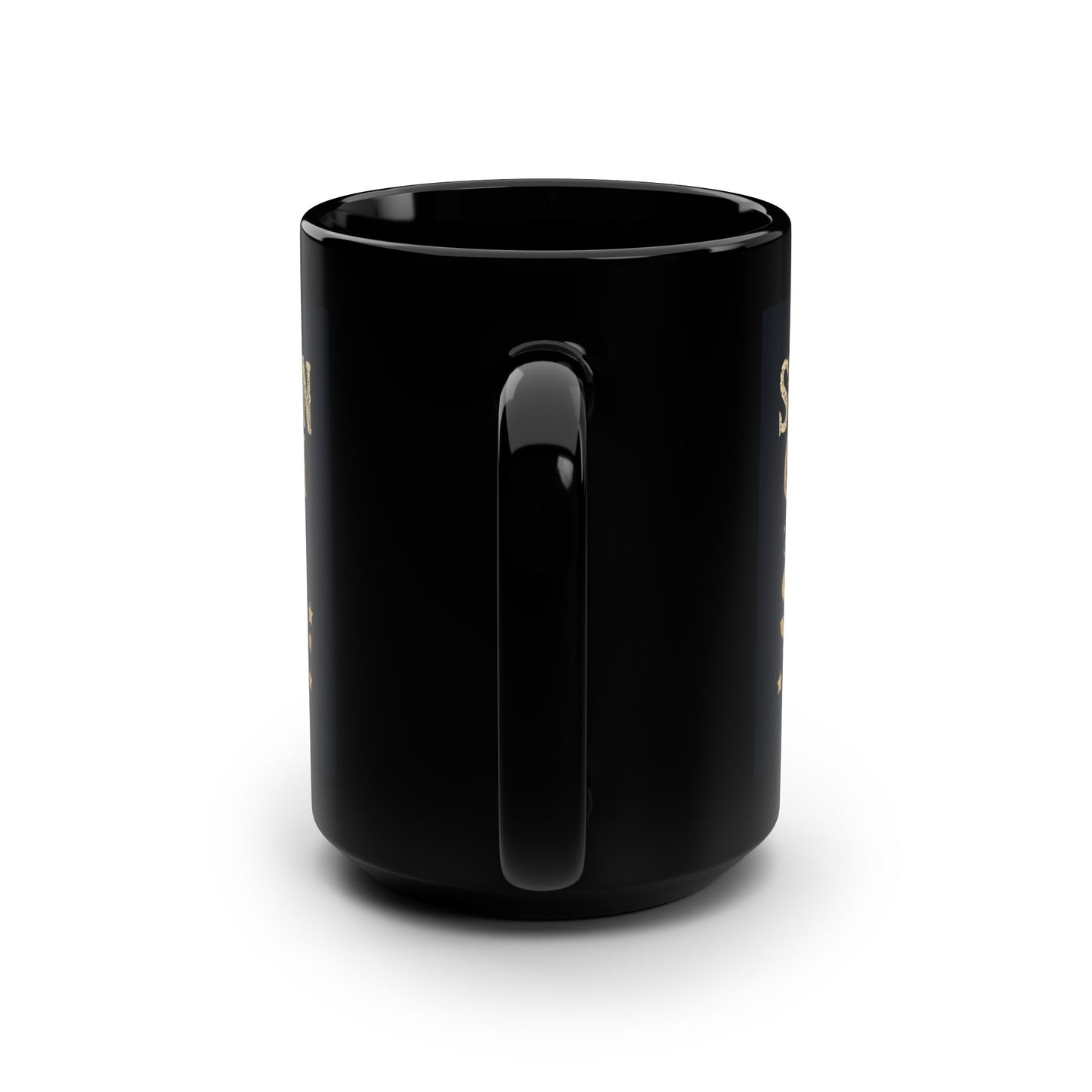 Black mug with a handle on a white background